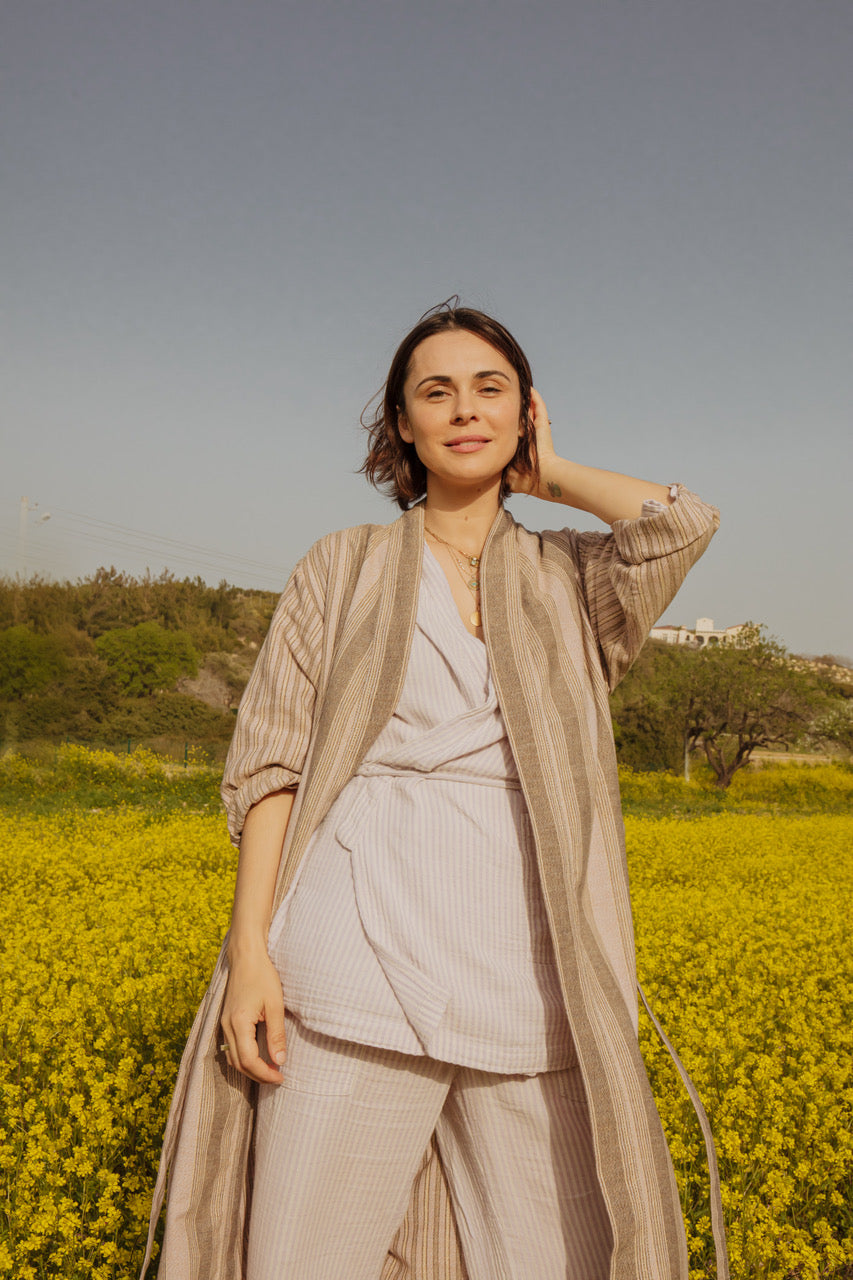 Leyla Robe | Luxury Turkish Lilac – Handwoven Cotton Grey in Unisex | and Made 100% Robe Sustainably OddBird