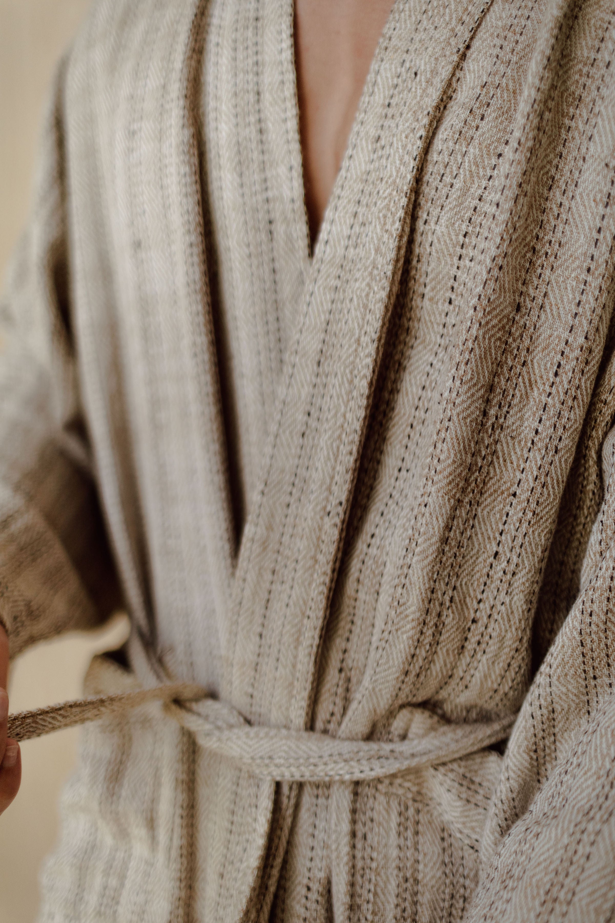 Gelin Robe | Robe Creamy – in Handwoven | Turkish Sustainably OddBird Made Coffee Cotton/Linen Unisex Luxury